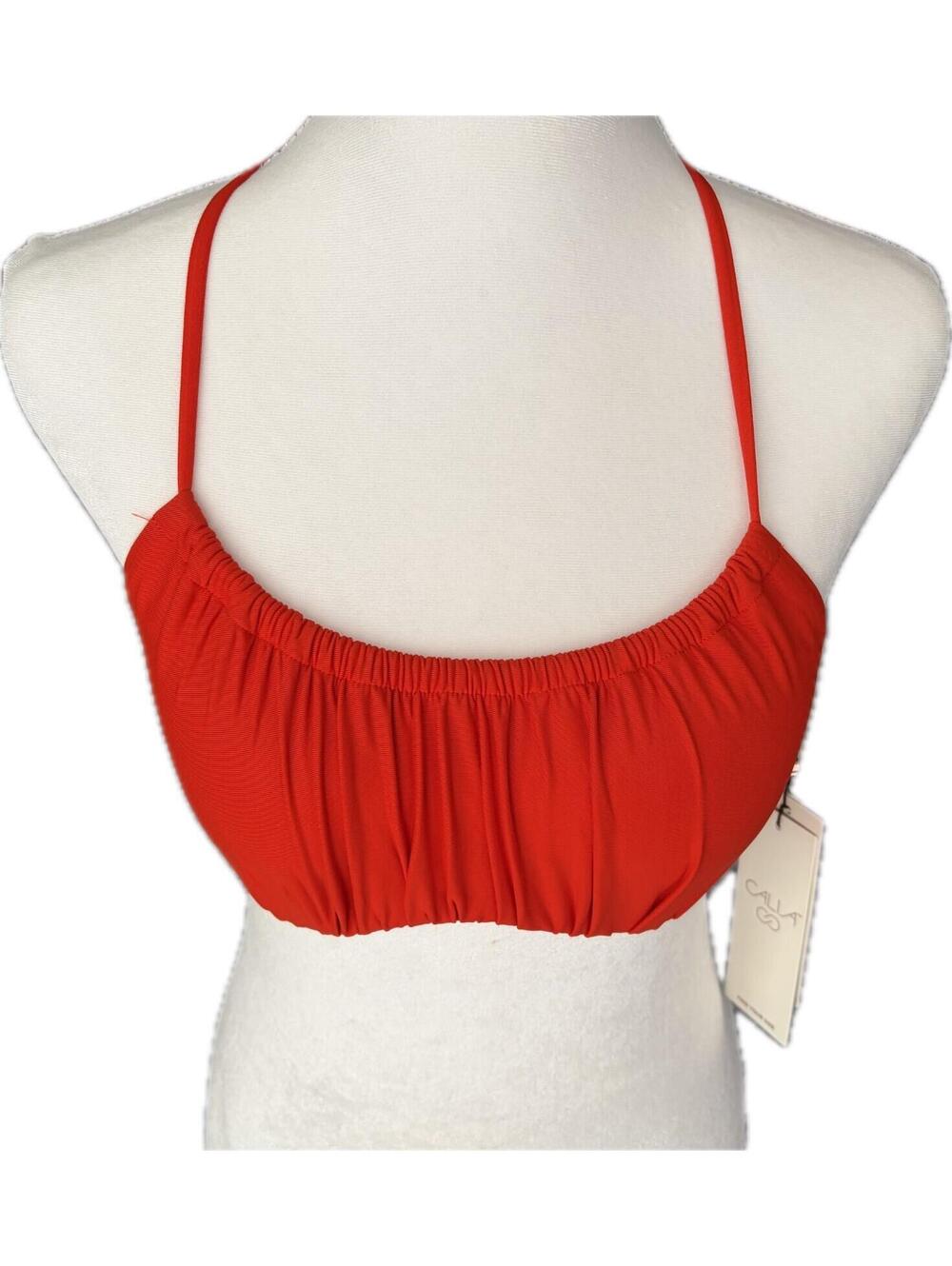 CALIA Scrunched Tie Back Bikini Top Fresh Red XS NWT Removable Cups